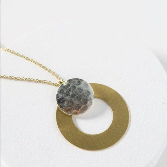 Matr Boomie Women's Vitani Deco Disk‎ Gold and Silver Drop Necklace - Picture 2 of 4